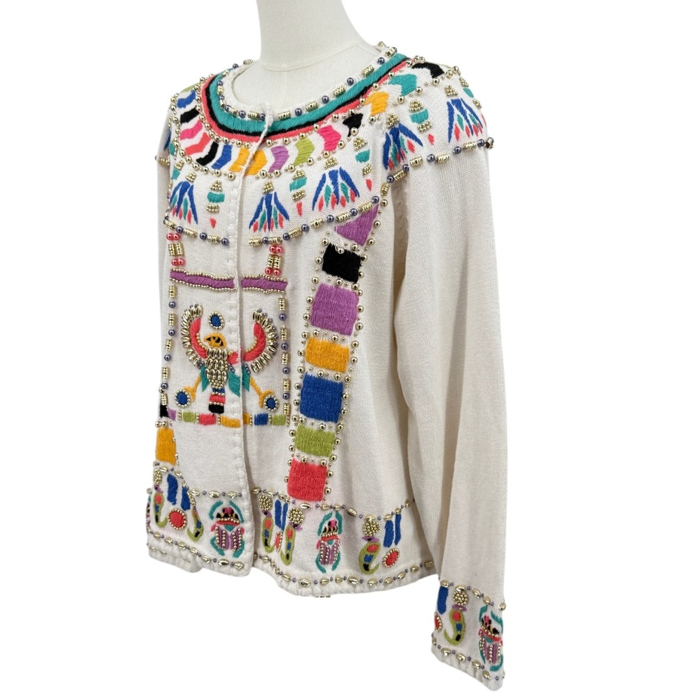 Michael Simon Womens Sweater 1991 Egyptian Beaded Embroidered Cardigan 1x vtg - Picture 5 of 9